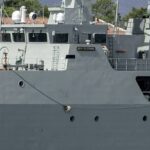 Military vessel in port